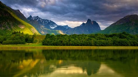 Green Norwegian Landscape Wallpaper Backiee