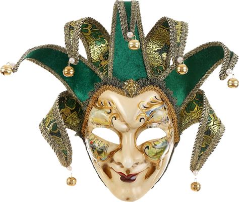 Full Face Venetian Jester Mask Masquerade Green Hand Painted Joker Wall