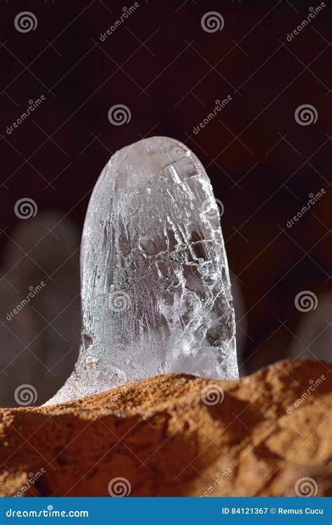 Luminescent Ice Stalagmites In The Cave Stock Image Image Of Drop