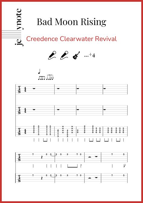 Partituras De Creedence Clearwater Revival Bad Moon Rising Guitarra Y