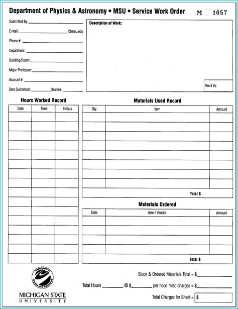 Free Printable Repair Order Forms Printable Forms Free Online