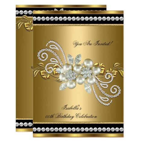 Elegant Pearl Gold Silver Diamond Birthday Party 7 Invitation