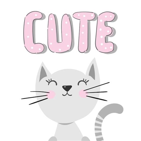 Premium Vector Cute Cat With Text Inscription Vector Illustration