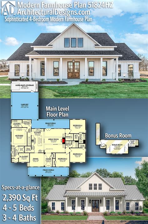 Sophisticated 4 Bedroom Modern Farmhouse Plan 51824hz Architectural