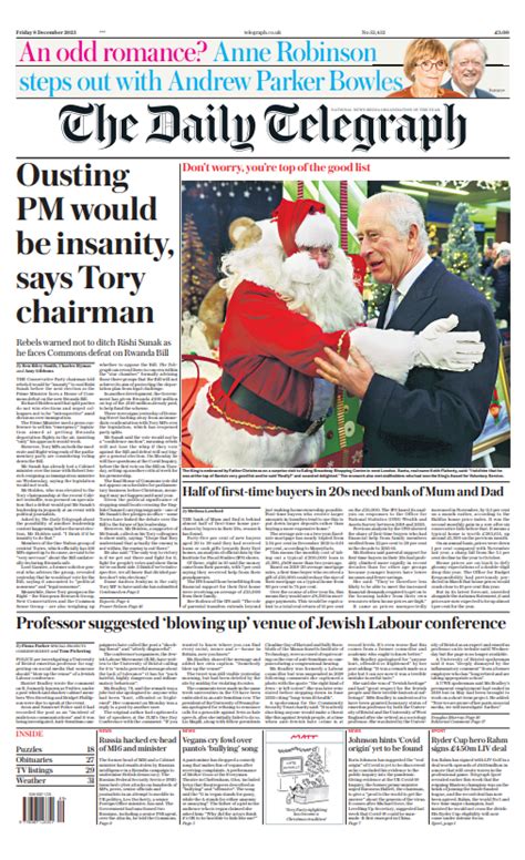 Daily Telegraph Front Page 8th Of December 2023 Tomorrow S Papers Today