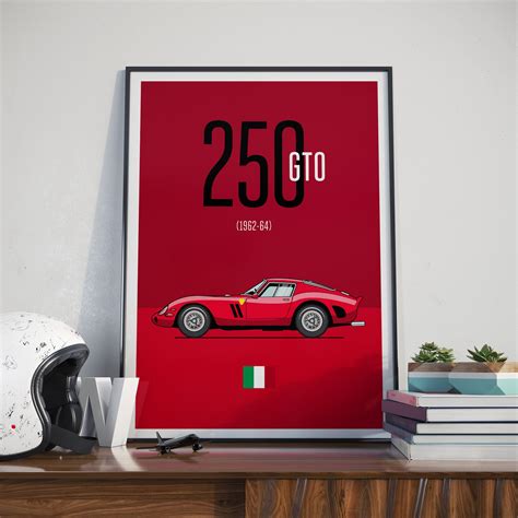 Stylised Automotive Drawing Of A Ferrari 250 Gto Classic Car Etsy Uk
