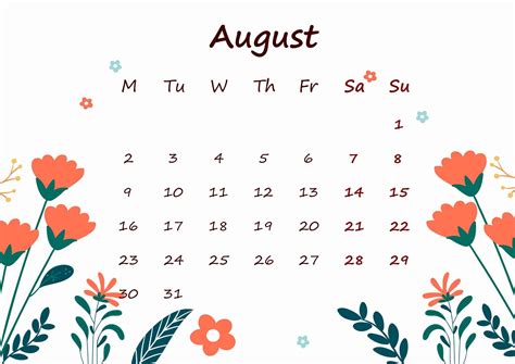 August 2021 Calendar Pdf Word Excel Template Calendar Printables