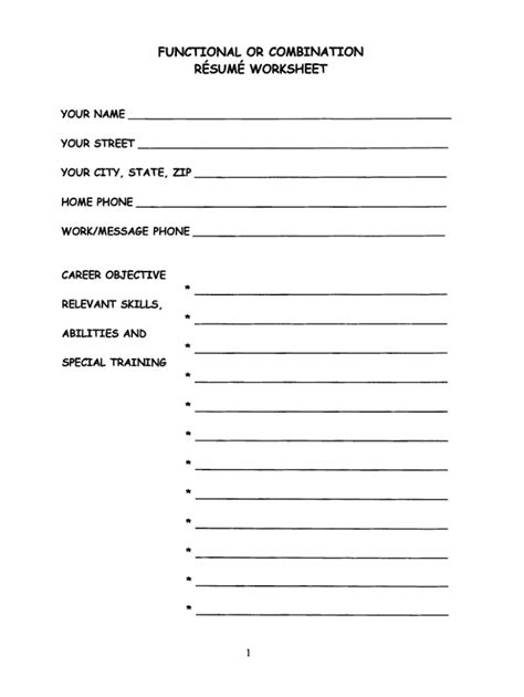 Printable Blank Resume Form