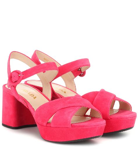 Prada Suede Platform Sandals In Pink ModeSens