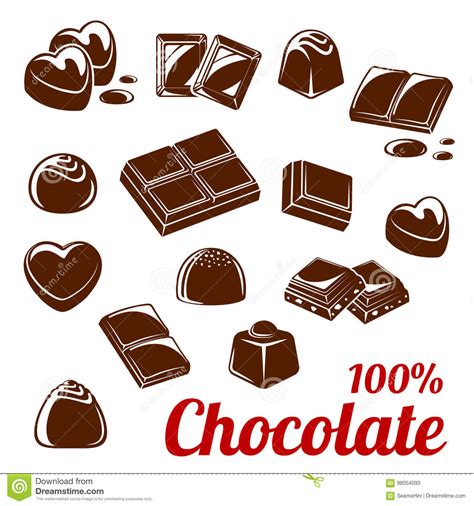 Chocolate Bar And Candy Icon Set For Food Design Stock Vector