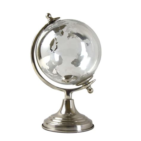 Medium Glass Globe On Metal Stand Silver 26cm 1pk Candlelight Home
