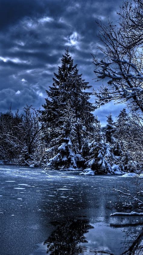 720x1280 Wallpaper Winter Trees River Lake Snow Ice Hdr Gambar