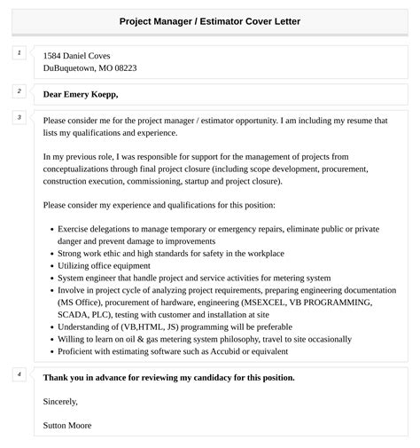 Project Manager / Estimator Cover Letter | Velvet Jobs