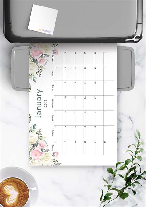 Download Printable Floral Monthly Calendar Pdf