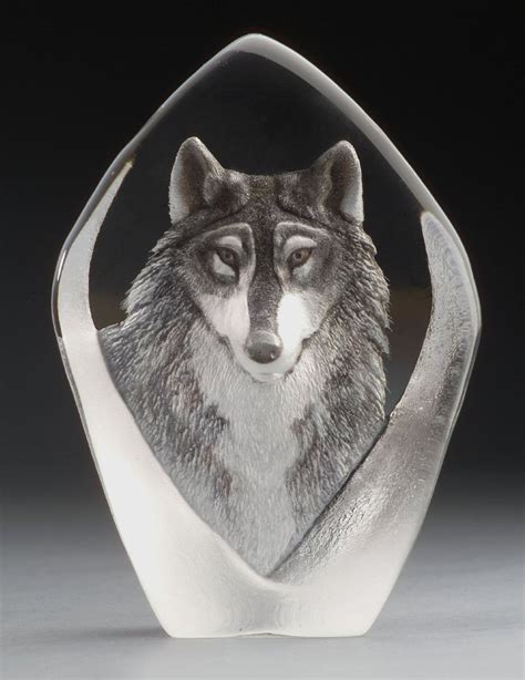 Alert Wolf Etched Crystal Sculpture By Mats Jonasson Art Glass
