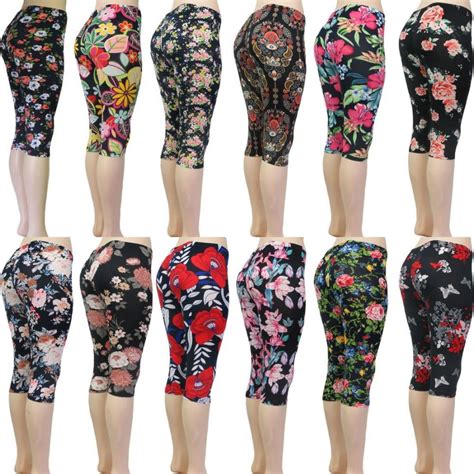 48 Wholesale Womens Capri Leggings Floral Prints One Size Fits