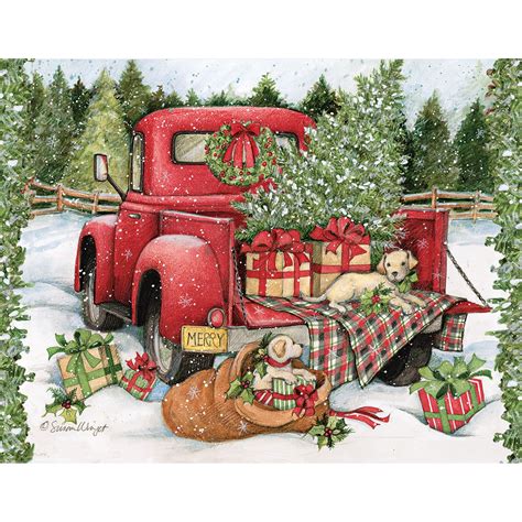 Outdoor Christmas Tree Christmas Red Truck Boxed Christmas Cards