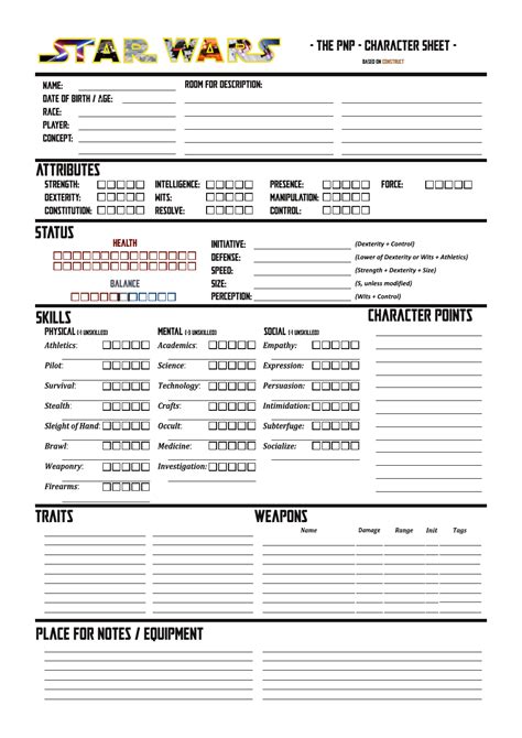 Star Wars The Pnp Character Sheet Download Fillable Pdf Templateroller