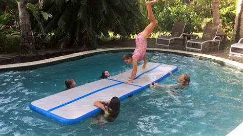 Acro And Gymnastics On Our Air Track In Pool Youtube