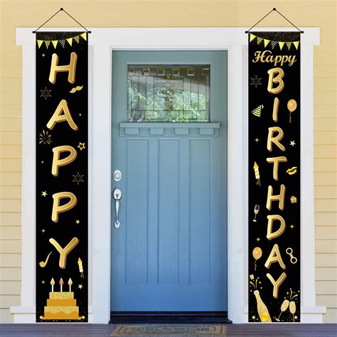 Buy Anvavahappy Birthday Door Banners Decorations Black Gold Happy Birthday Party Banner Door