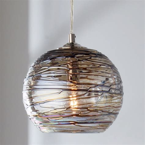 Swirling Glass Globe Mini Pendant Light Clear Glass And Bronze Swirls With Chrome Hardware Glass