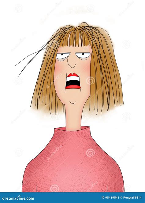 Funny Cartoon Lady Looking Frazzled Or Stressed Out Stock Illustration
