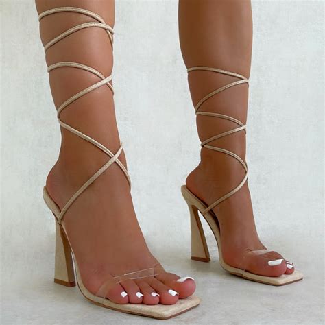 Nephelie Clear Nude Suedette Lace Up High Heels SIMMI London