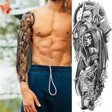 Sheets ALISA Tribal Lion Forest Tiger King Full Arm Temporary Tattoo Sleeve For Men Adults