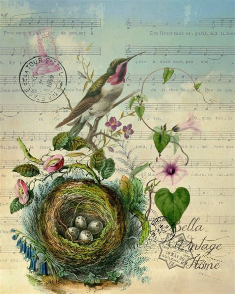 Botanical Purple Hummingbird With Nest Print Pillow Note Cards Tea