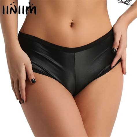 Womens Lingerie Panties Wetlook Faux Leather Back Ruffled Stretchy Bikini Briefs Female