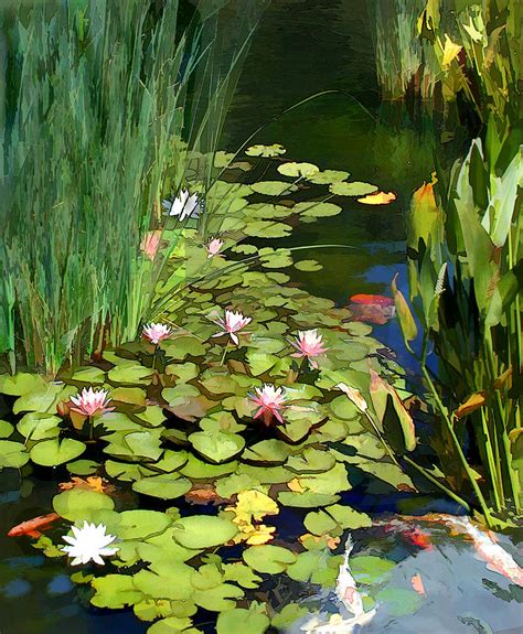 The global community for designers and creative professionals. Water Lilies And Koi Pond Painting by Elaine Plesser
