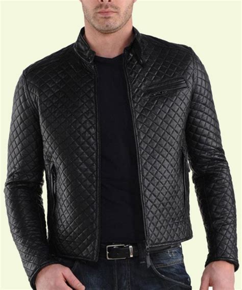 Mens Slimfit Black Leather Quilted Jacket Jhonbring Medium