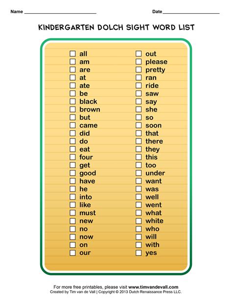Printable Dolch Word List