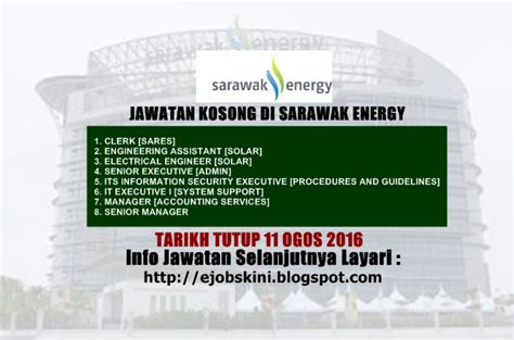 Jul 16, 2021 · jawatan kosong 2021 di suruhanjaya perkhidmatan awam negeri sarawak (spans) | permohonan adalah dipelawa daripada warganegara malaysia yang. Jawatan Kosong Sarawak Energy - 11 Ogos 2016