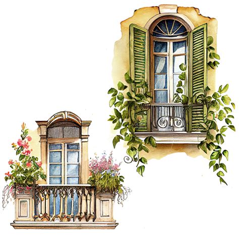 Free Floral Balconies Watercolor Clipart Ai Generative 23401234 Png