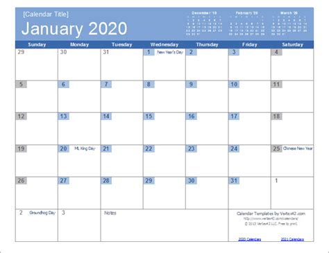 2022 calendar templates and images from www.vertex42.com sunday, monday, tuesday, wednesday, thursday, friday. 2020 Calendar Templates and Images