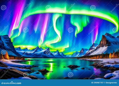 Realistic Photo Of Aurora Borealis At The North Pole Contrast With