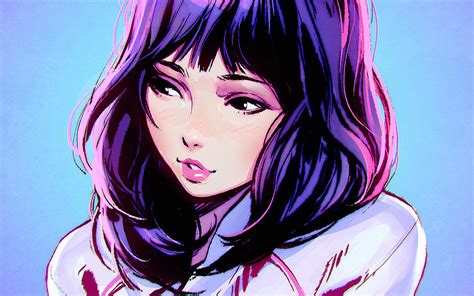 Wallpaper For Desktop Laptop Aw57 Ilya Kuvshinov Girl Purple Face