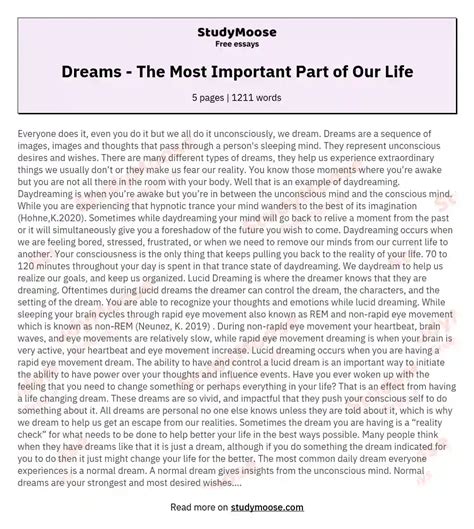 Dreams The Most Important Part Of Our Life Free Essay Example