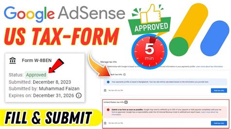 Fill and Submit US Tax Form on AdSense 2023 | How To Submit Tax