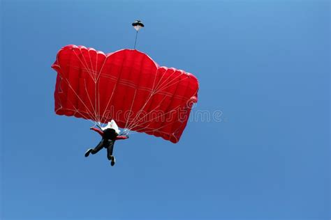 Parachutist With Red Parachute Stock Photo Image Of Diving