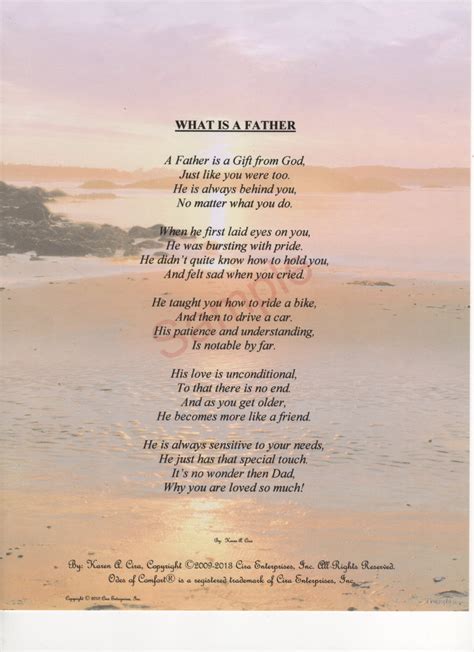 Stanzas in poetry are similar to paragraphs in prose. Five Stanza What Is A Father Poem shown on