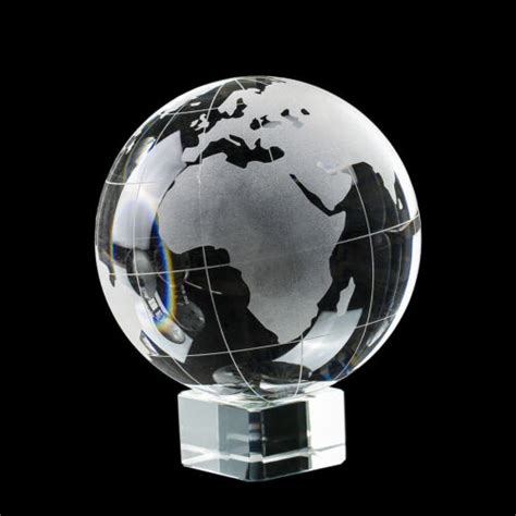 Glass Clear World Earth Globe Etched Crystal World On Stand 80mm