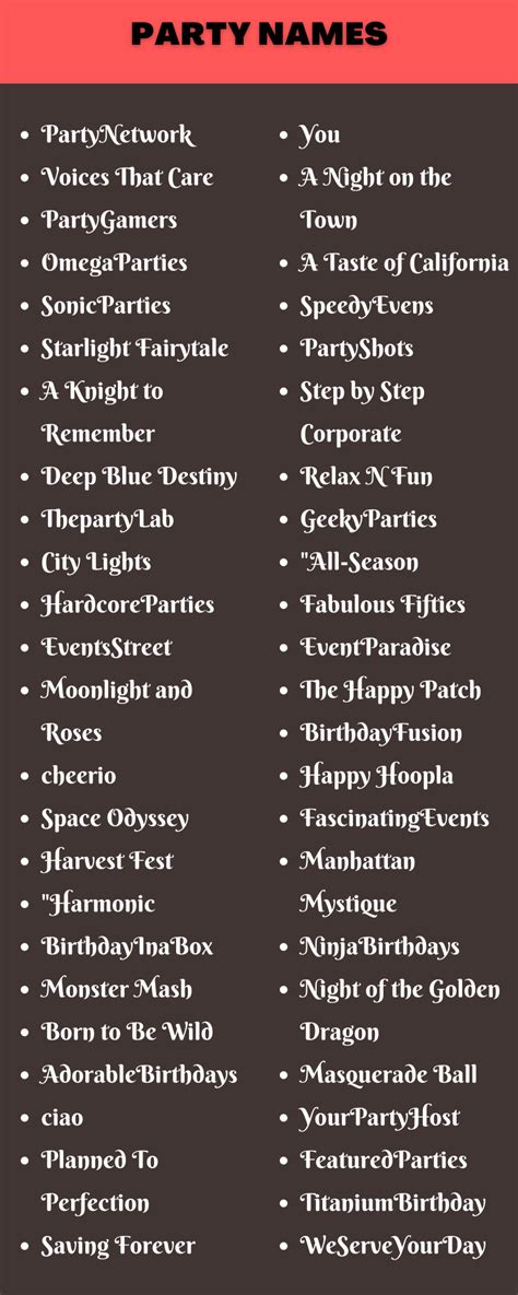 900 Cool Fancy Party Names Ideas And Suggestions