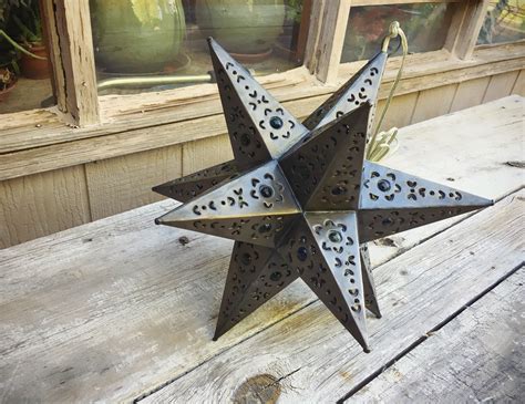 Pendant Light Mexican Star Pierced Metal With Colored Marbles Hanging