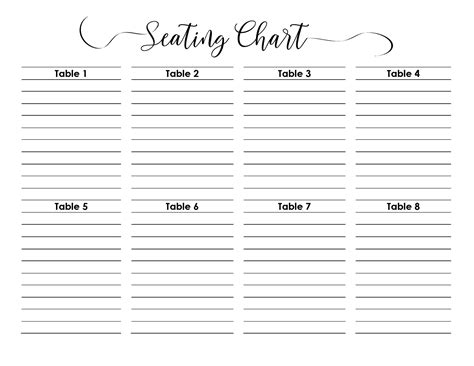 Editable Free Wedding Seating Chart Template Printable Templates