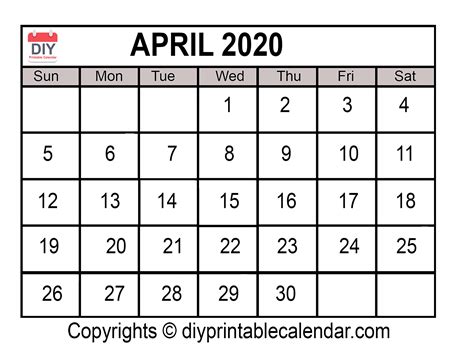 April 9 2020 Calendar Calendar Printables Free Templates