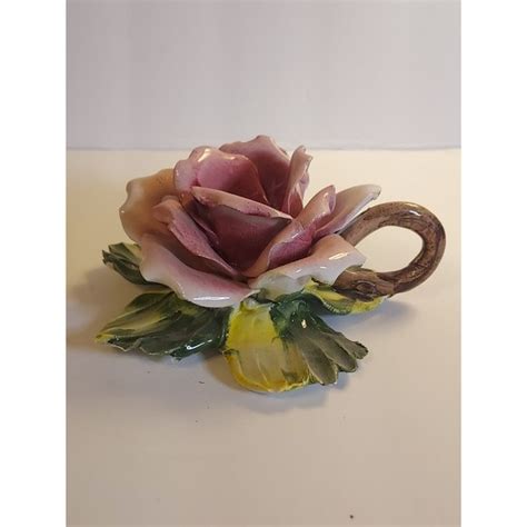 Accents Vintage Capodimonte Porcelain Pink Rose Candle Holder Chamber