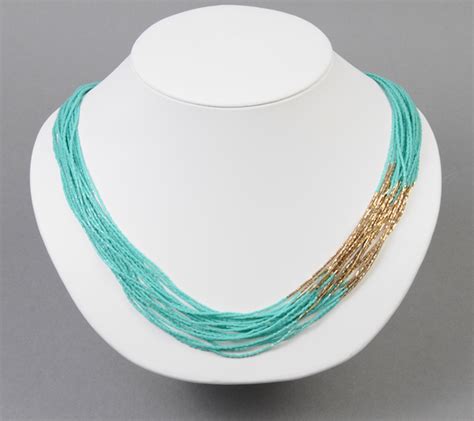 Turquoise Bugle Bead Multi Strand Necklace In A Popularity