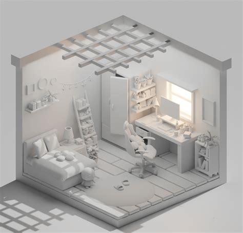 3d Isometric Bedroom Blender On Behance